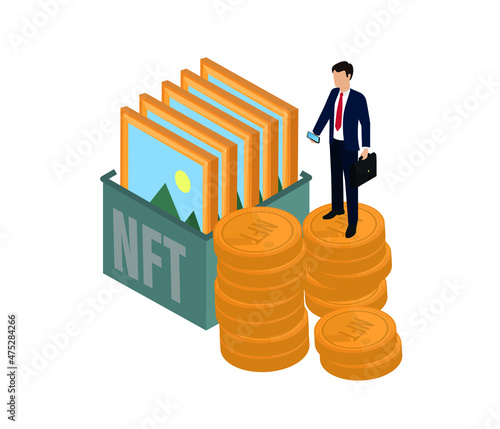 non fungible token. sell your art or painting as unique digital asset, NFT concept. editable vector,graphic.
