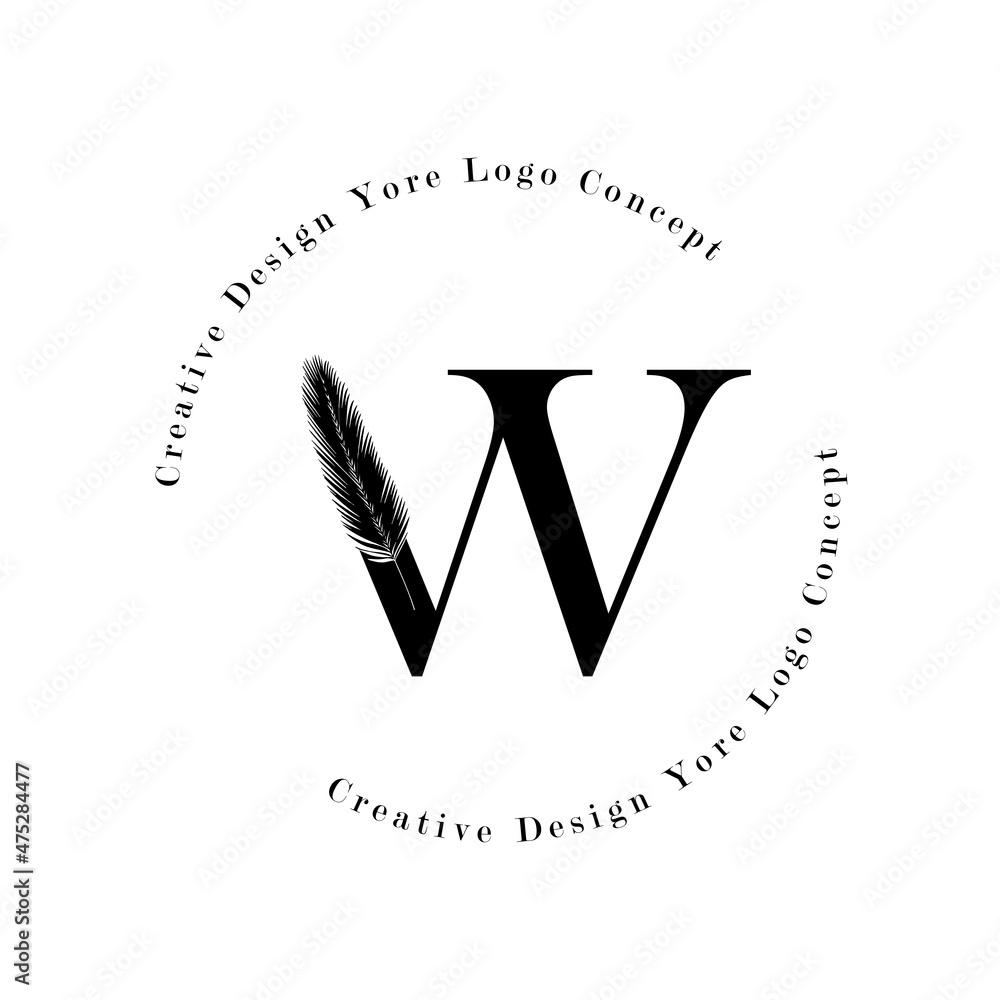 Elegant Letter W Logo with Logo Icons Palm Tree Leaf Pattern Texture Design. Creative Palm Tree Lettering Logo with Natural Bio Organic Ideas Modern Leaves.
 