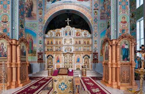 The interior of Krasnogorskiy All Saints Monastery near Svalyava town in Ukraine photo