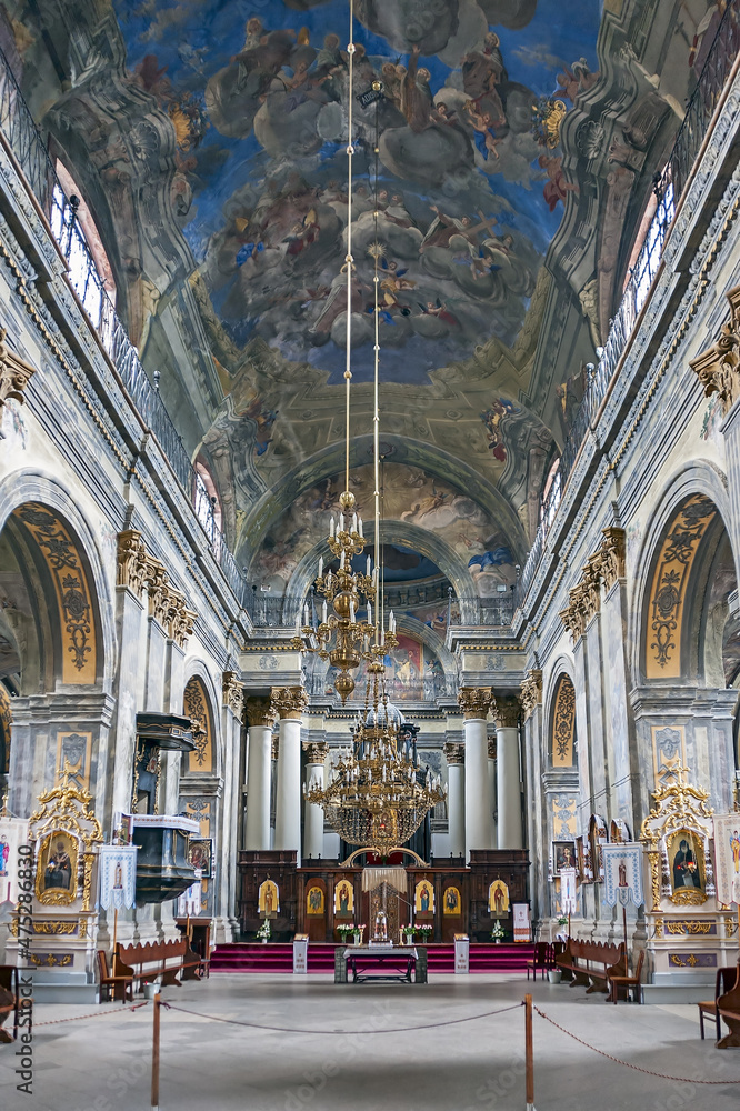 Interior of Saint Michael Church (former Carmelite Monastery) in Lviv, Ukraine