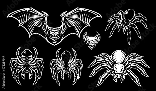  spiders and bats vector illustrations