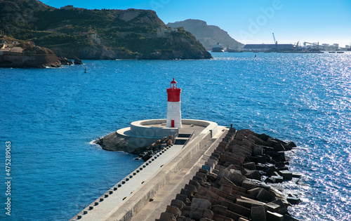 red lighthouse in mediterranean sea- Murcia,Cartagena photo