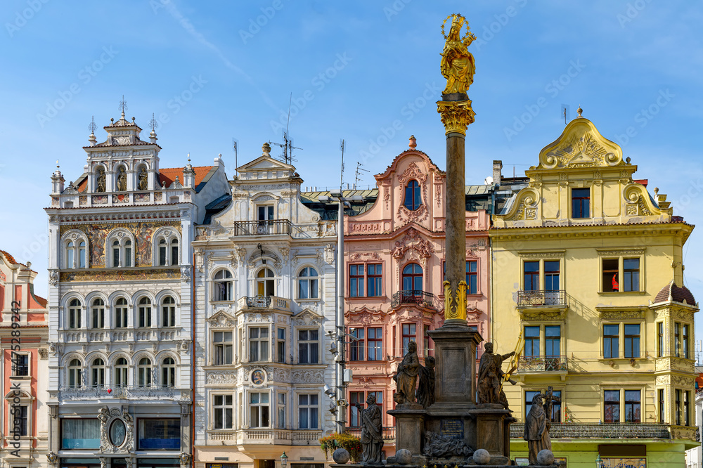 Obraz premium Pilsen, Historische Altstadtfassaden