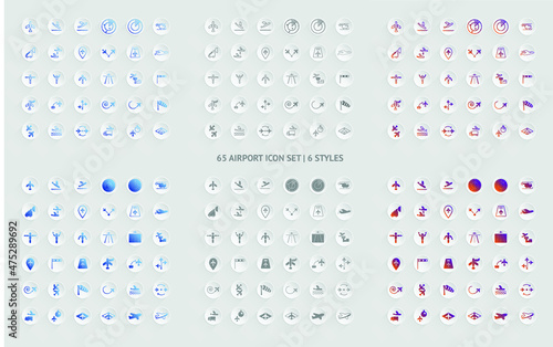 Airport icon pack | 65 icons | styles 6 Plane Aircraft Radar Control Tower