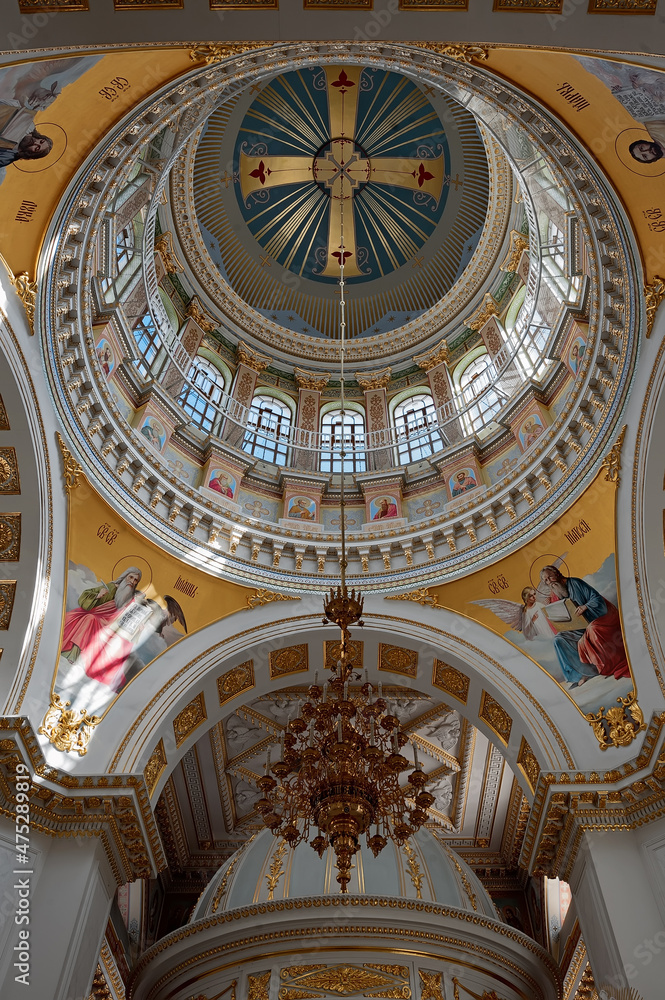 Ornate ceiling of the Transfiguration Cathedral in Odesa, Ukraine
