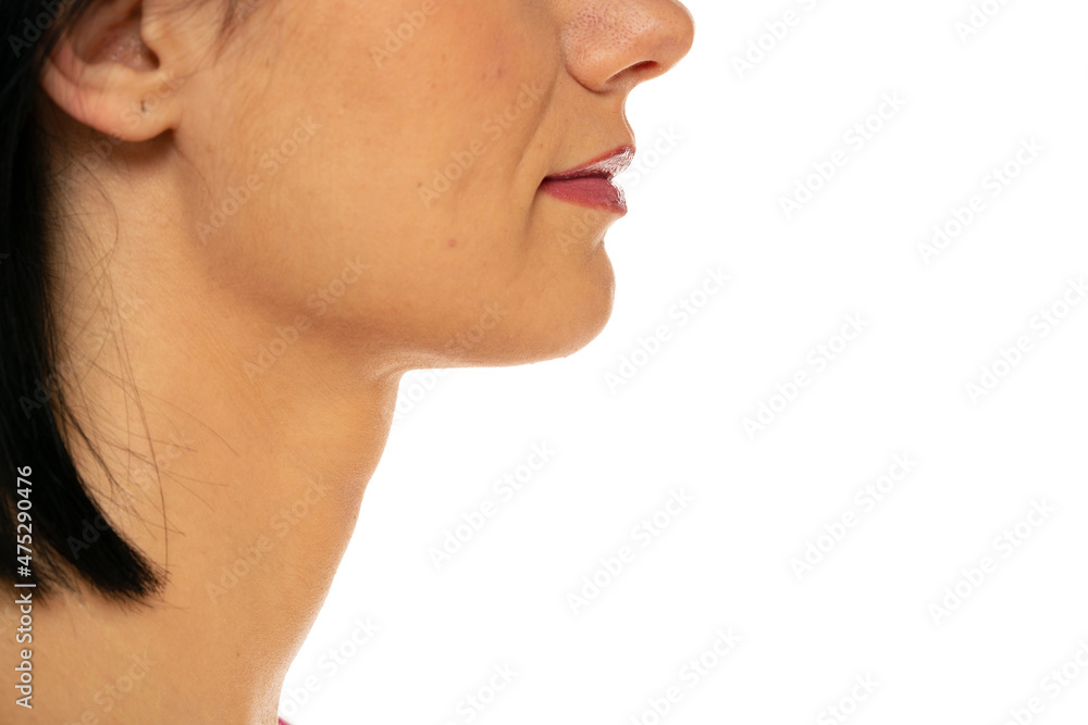 Obraz premium Closeup profile of female s nose, neck and lips