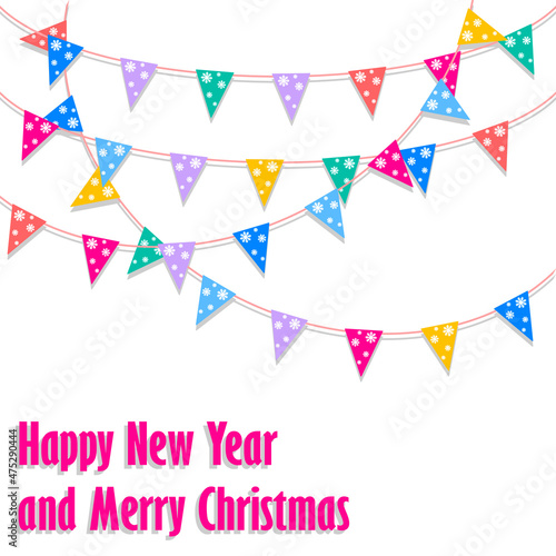 Christmas banner with a tree, garlands and decorations on a white background. Vector, cartoon illustration. Vector.