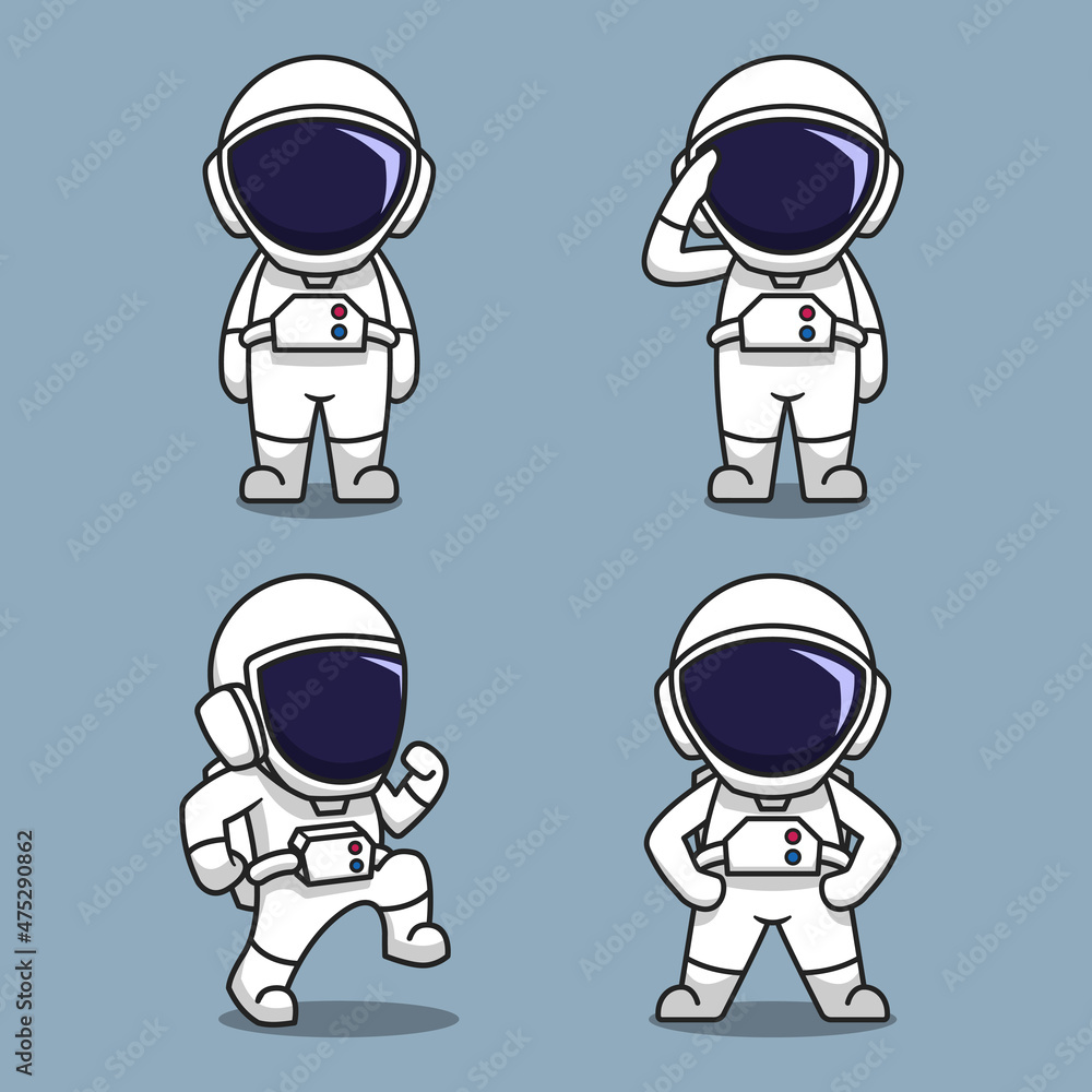 Fototapeta premium Set of cute astronaut cartoon flat illustrations