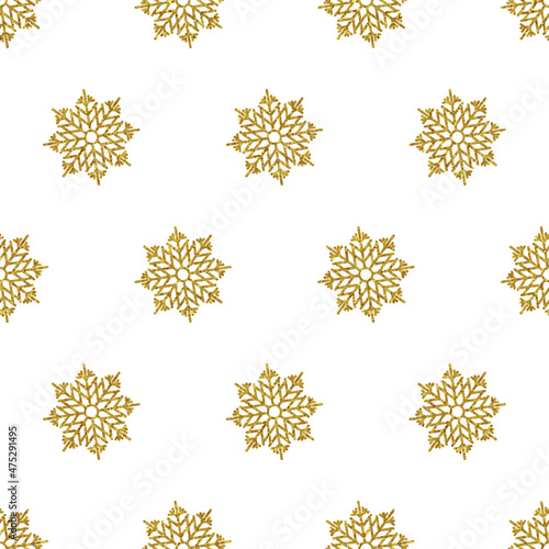 Abstract seamless background pattern.Winter Christmas theme.Golden snowflakes on white background.3D effect texture.Vector illustration