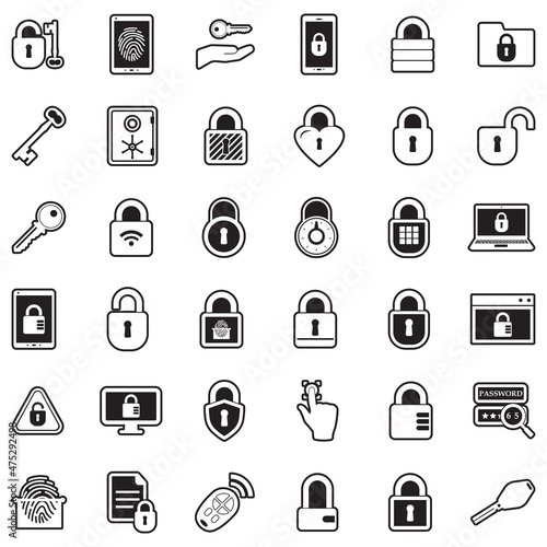Keys And Locks Icons. Line With Fill Design. Vector Illustration.
