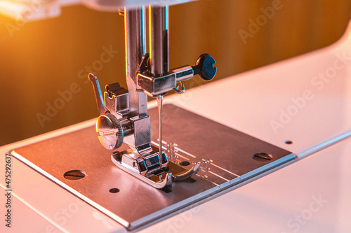 Close-up of sewing machine and sewing needle