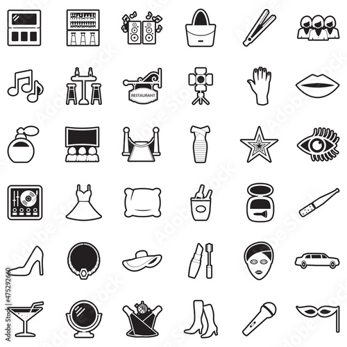 Ladies Night Icons. Line With Fill Design. Vector Illustration.