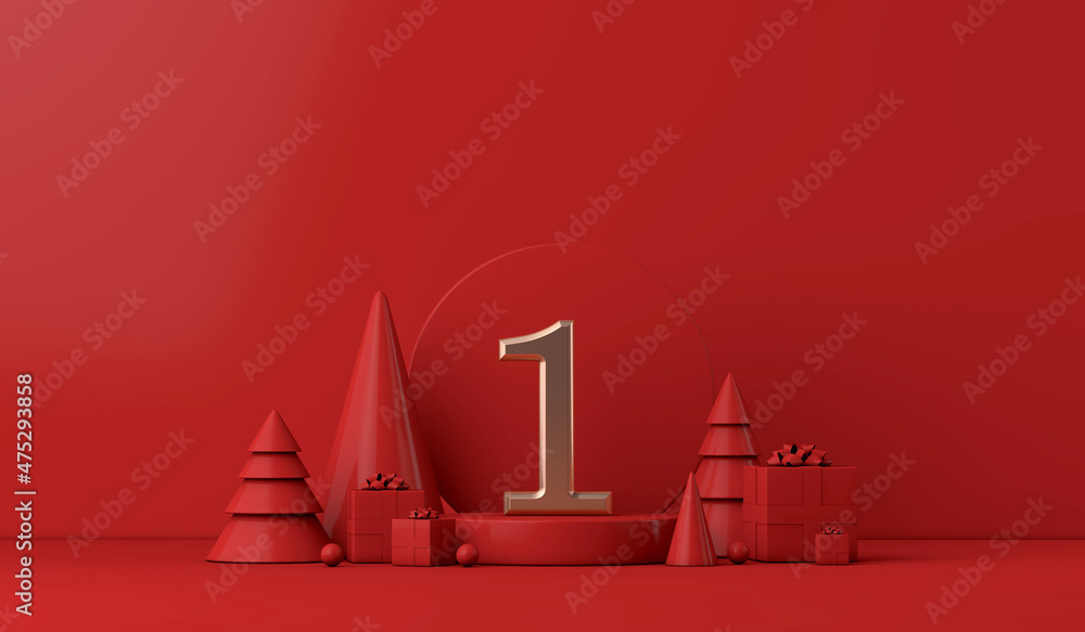The 12 days of christmas. 1st day festive background. 3D Render - obrazy, fototapety, plakaty 
