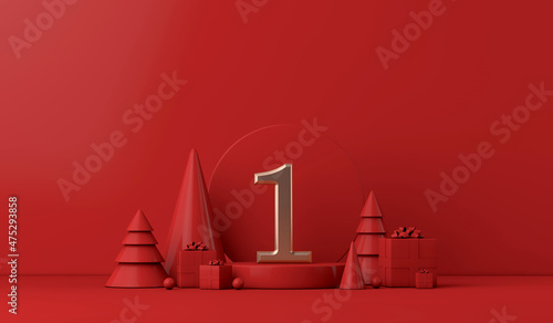 The 12 days of christmas. 1st day festive background. 3D Render
