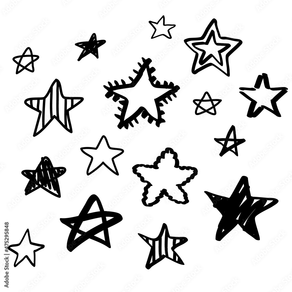 Doodle line print hand drawn stars isolated. Sketch set cute isolated collection. Doodle line print hand drawn stars isolated. Sketch set cute isolated collection.