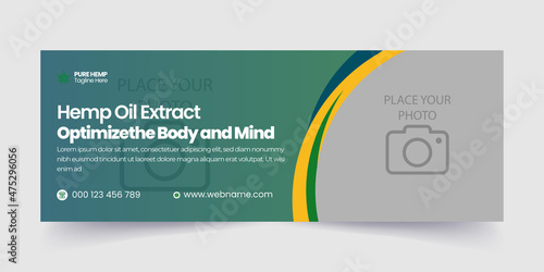 Hemp product cbd oil social media and cannabis sativa facebook cover template, 100% Editable