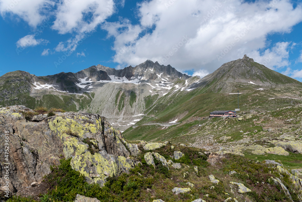Alpine panorama at the Nufenen Pass with Pizzo Gallina and Chilchhorn