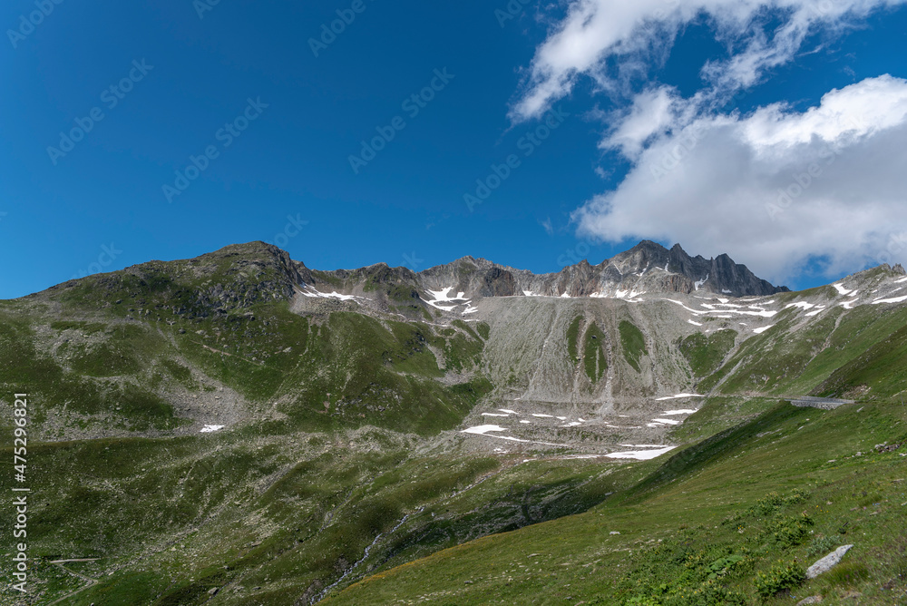 Alpine landscape at the Nufenen Pass with Pizzo Gallina