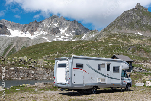 Motorhome by the Nufenen Pass in Valais