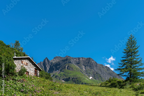 Mountain hut near the hamlet of Ladstafel below the Nufenen Pass