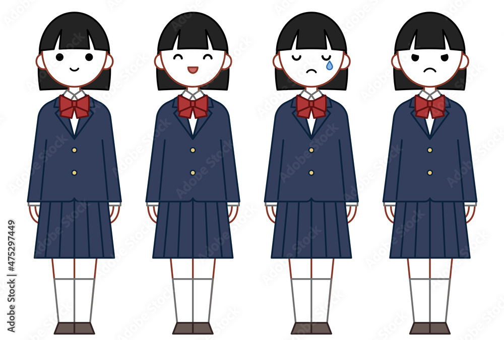 Naklejka premium 人物イラスト_女子高生表情セット