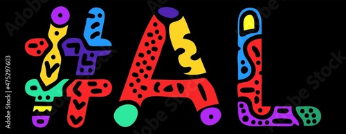 AL Hashtag. Multicolored bright isolate curves doodle letters. Hashtag #AL is abbreviation for the US American state Alabama for social network, web resources, mobile apps.