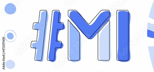 MI Hashtag. Isolate curves doodle letters. Blue colors. Hashtag #MI is abbreviation for the US American Michigan for social network, web resources, mobile apps.