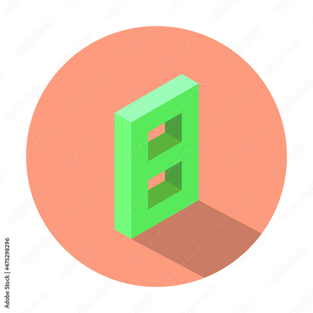 Isometric green number 8 with shadow in Light Salmon color circle Isometric green number 8 with shadow in Light Salmon color circle