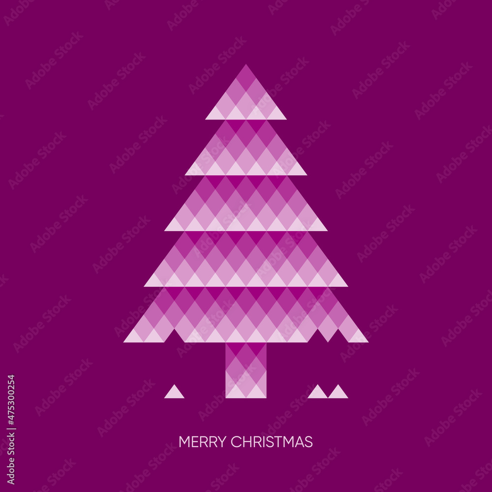 Fototapeta premium Vector card with violet mosaic christmas tree