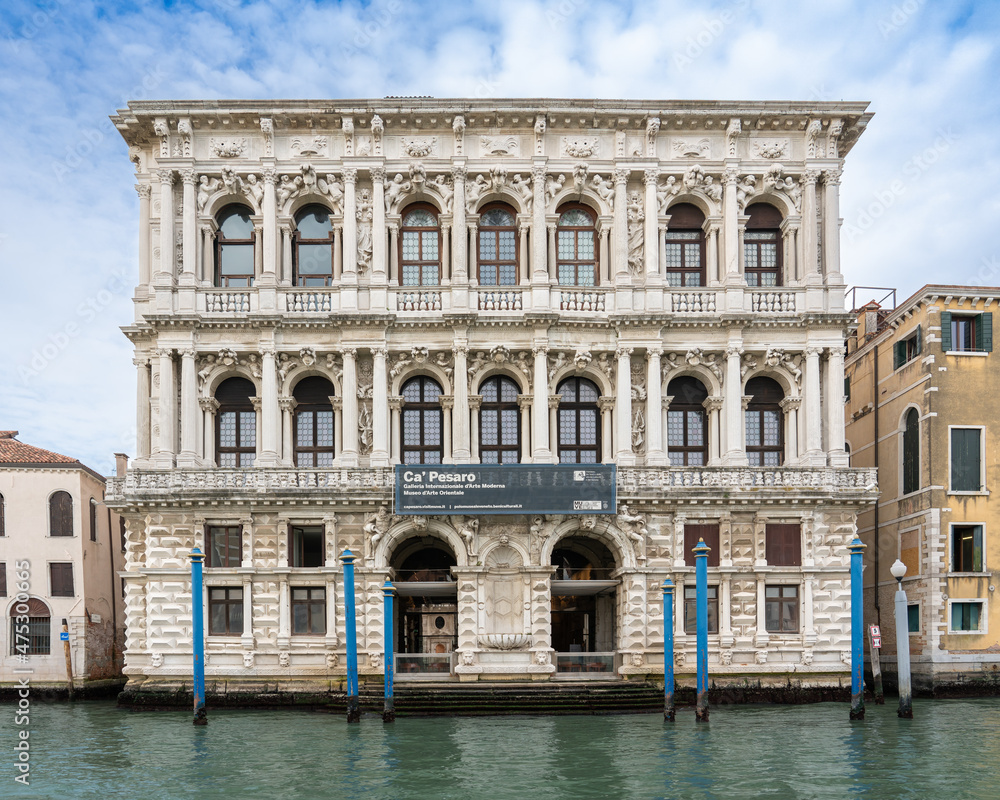 Ca' Pesaro baroque marble palace in Venice on Grand Canal in summer