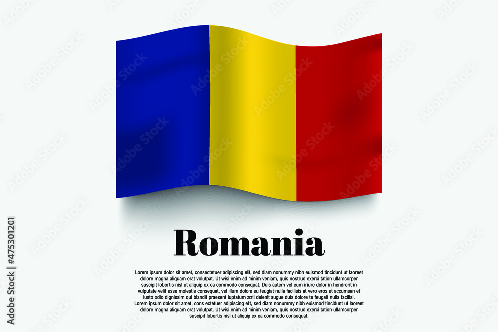 Fototapeta premium Romania flag waving form on gray background. Vector illustration.