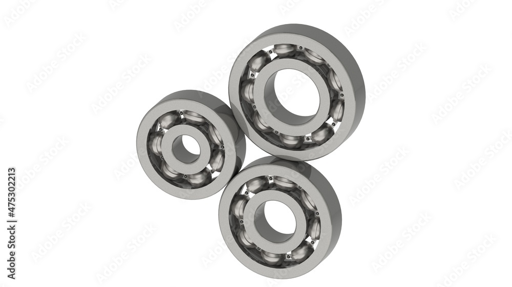 Metal ball bearings 3D illustration white backgound Metal ball bearings 3D illustration white backgound