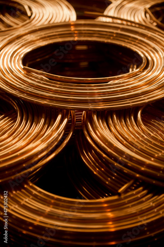 COPPER FACTORY. CLOSE UP, DETAIL OF COPPER High quality photo