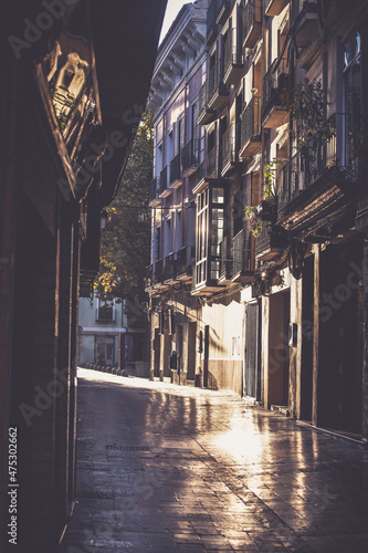 Small alley with stony streets in Zaragoza Spain.