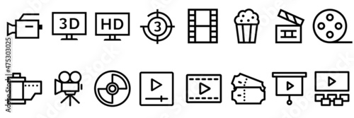 Cinema vector icon set. movie illustration symbol collection. movie house sign or logo.