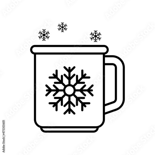 Hot Cocktails Concept, Ceramic Snowflakes Printed Mug Vector Line Icon Design, Winter Season activities Symbol, Coldest Weather Sign, Snow and frost Stock Illustration