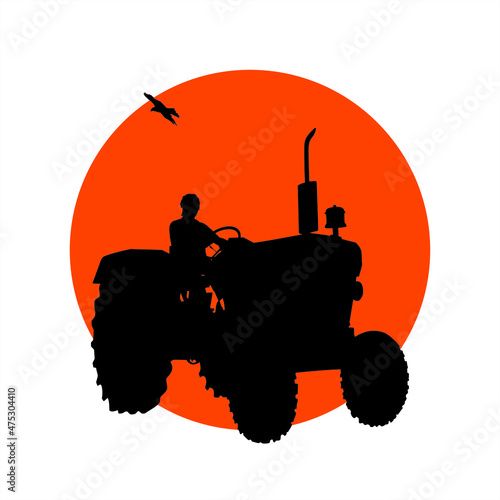 Vector of Indian Farmer Plowing the Field with Tractor. Farmer Driving Tractor. Horticulture Cultivation Technology. Editable illustration.