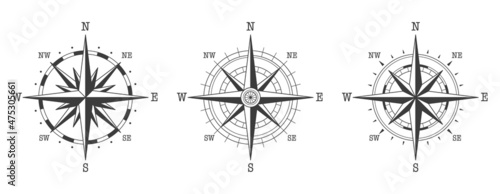 Compass wind rose set. Vector illustration