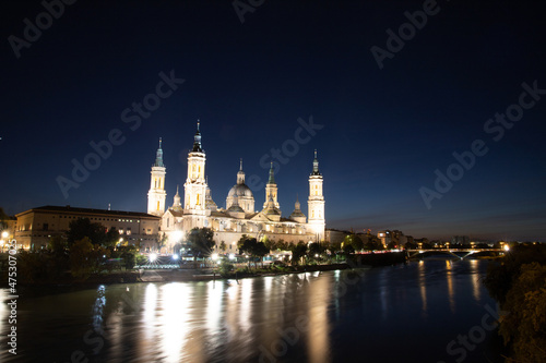 Basilica Del Pilar in Zaragoza in night illumination  Spain