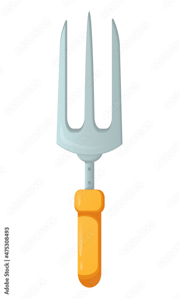 Vector illustration of a garden fork with a yellow handle isolated on a white background. Garden care pitchfork in flat style. Garden tools Vector illustration of a garden fork with a yellow handle isolated on a white background. Garden care pitchfork in flat style. Garden tools