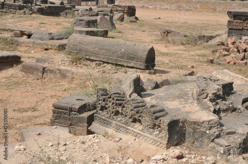 Ancient indian sculptures and paterned in India. Artworks in 10th century temples historical people, ancient life. photo