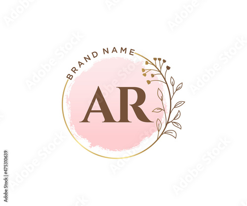Initial AR feminine logo. Usable for Nature, Salon, Spa, Cosmetic and Beauty Logos. Flat Vector Logo Design Template Element.