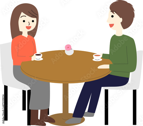 夫婦(恋人、友達)でカフェでお茶をしている