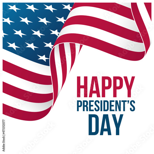 USA President's Day greeting card with waving United States national flag. US Presidents Day national holiday. Vector illustration.