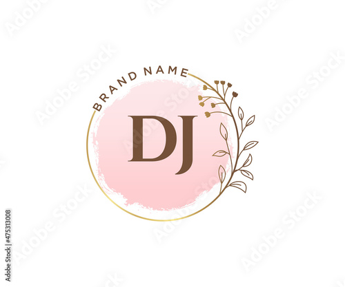 Initial DJ feminine logo. Usable for Nature, Salon, Spa, Cosmetic and Beauty Logos. Flat Vector Logo Design Template Element.