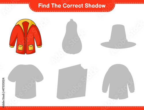 Find the correct shadow. Find and match the correct shadow of Warm Clothes. Educational children game, printable worksheet, vector illustration