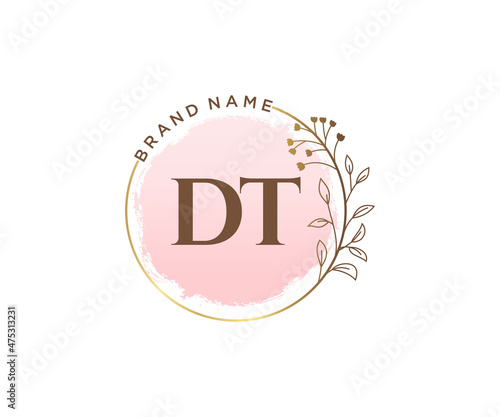 Initial DT feminine logo. Usable for Nature, Salon, Spa, Cosmetic and Beauty Logos. Flat Vector Logo Design Template Element. photo