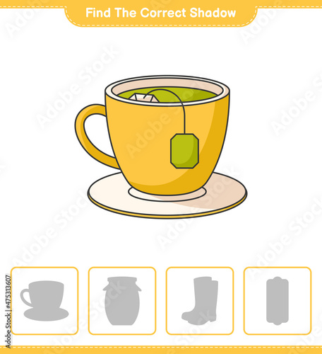 Find the correct shadow. Find and match the correct shadow of Tea Cup. Educational children game  printable worksheet  vector illustration