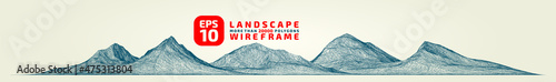Abstract wireframe background. 3D Green grid on Yellow background. Technology illustration landscape. Digital Terrain Cyberspace in the Mountains with valleys. Data Array. | EPS10 Vector.