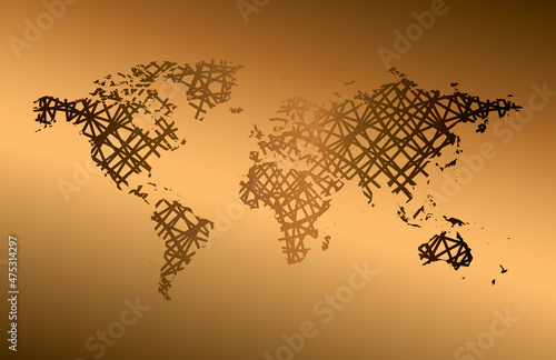 abstract brown world map on dark gold background
